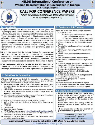 NILDS’ International Conference on Women Representation in Governance: Call for Conference Papers
